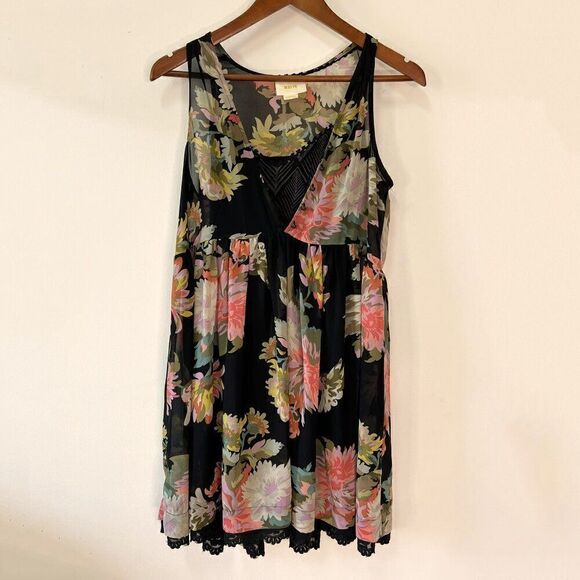 Anthropologie Maeve Violetta Black Floral Babydoll Swing Dress - Picture 3 of 10
